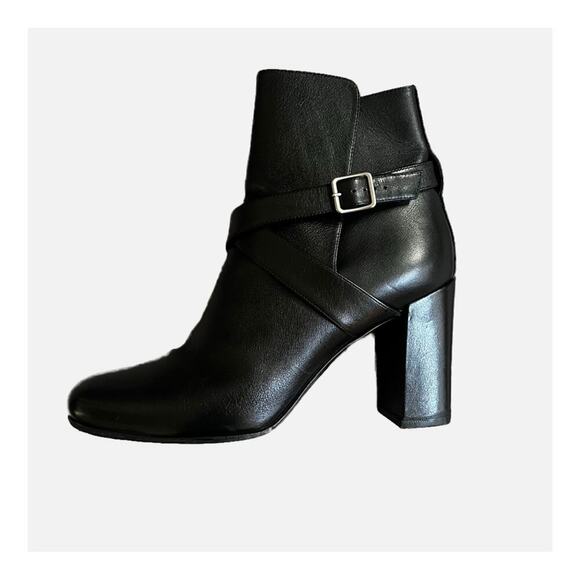 Saint Laurent Babies 90 Leather Cross Strap Ankle Boots Booties Black 38/ 8 - Picture 5 of 10